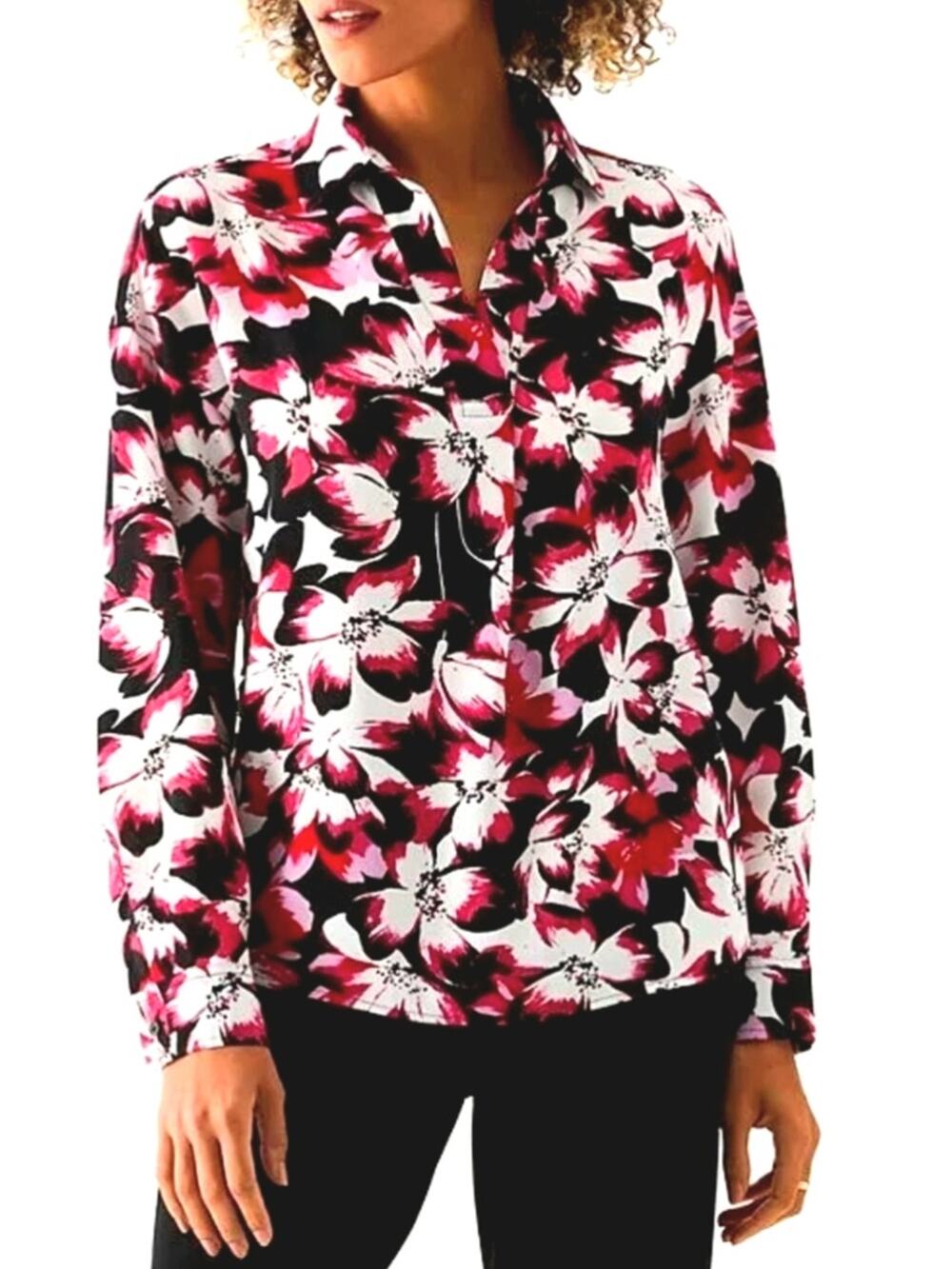 Women Rafaella Floral Popover Blouse Top XL Colorful Career Office Classic NEW